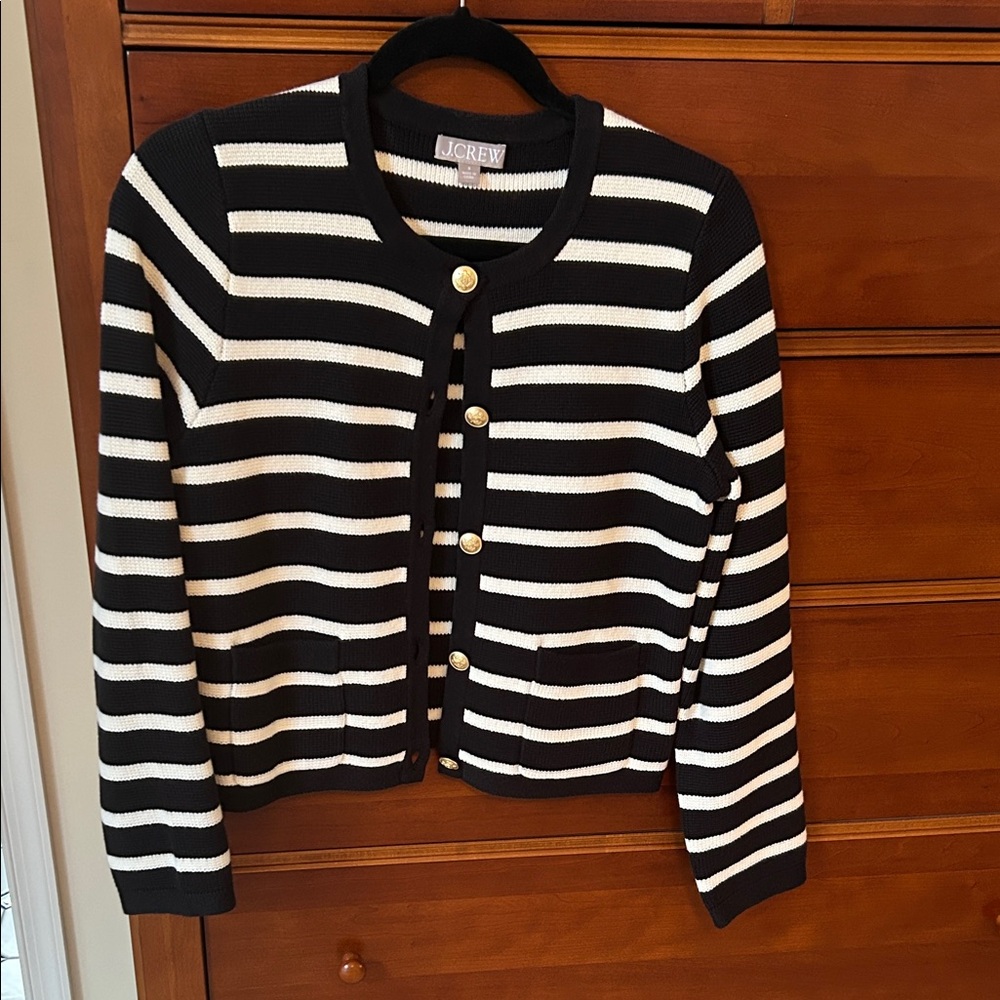 J. Crew Women's Black and White Striped Cardigan